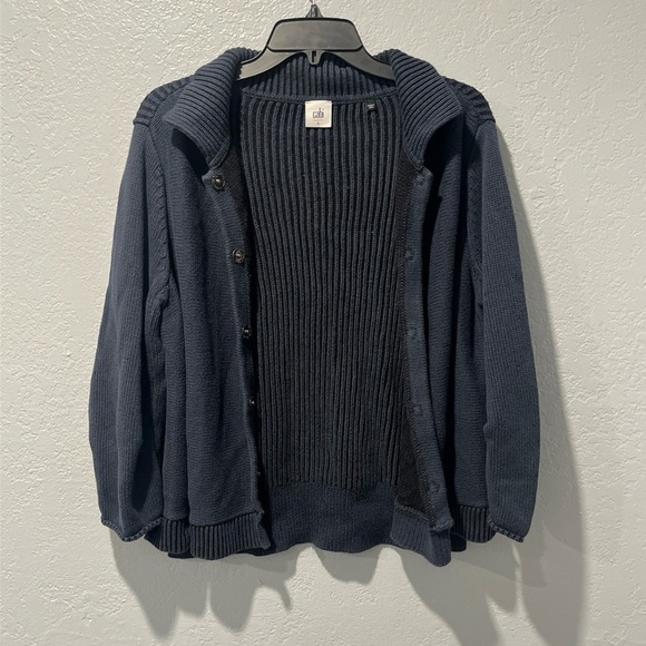 CABI Womens Pursuit Knit Cardigan Size L Blue Ribbed 3/4 Sleeve Sweater #3523 - Picture 6 of 7